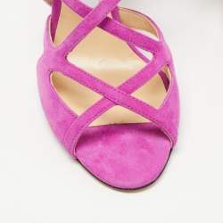 Pre Owned Jimmy Choo Purple Suede Dillan Caged Ankle Strap Sandals Size 36