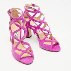 Pre Owned Jimmy Choo Purple Suede Dillan Caged Ankle Strap Sandals Size 36