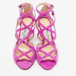 Pre Owned Jimmy Choo Purple Suede Dillan Caged Ankle Strap Sandals Size 36