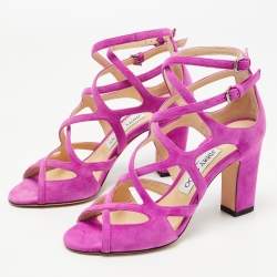 Pre Owned Jimmy Choo Purple Suede Dillan Caged Ankle Strap Sandals Size 36