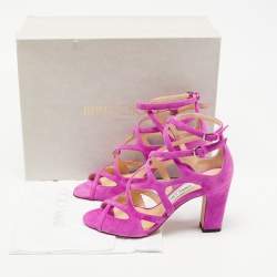 Pre Owned Jimmy Choo Purple Suede Dillan Caged Ankle Strap Sandals Size 36