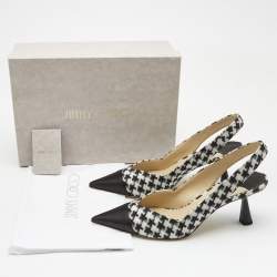 Pre Owned Jimmy Choo Black/White Wood and Leather liya Slingback Pumps Size 41