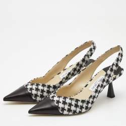 Pre Owned Jimmy Choo Black/White Wood and Leather liya Slingback Pumps Size 41