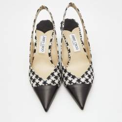 Pre Owned Jimmy Choo Black/White Wood and Leather liya Slingback Pumps Size 41