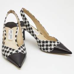 Pre Owned Jimmy Choo Black/White Wood and Leather liya Slingback Pumps Size 41