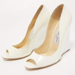 Pre Owned Jimmy Choo Off White Patent Leather Baxen Wedge Pumps Size 41