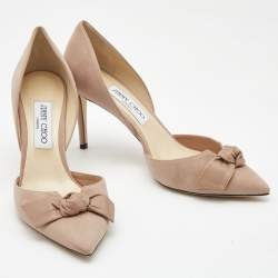 Pre Owned Jimmy Choo Beige Leather and Suede Twinkle Bow D'orsay Pumps Size 39.5