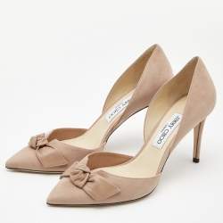 Pre Owned Jimmy Choo Beige Leather and Suede Twinkle Bow D'orsay Pumps Size 39.5