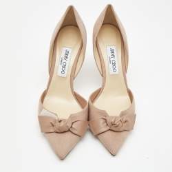 Pre Owned Jimmy Choo Beige Leather and Suede Twinkle Bow D'orsay Pumps Size 39.5