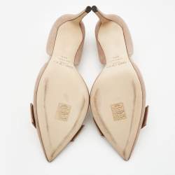 Pre Owned Jimmy Choo Beige Leather and Suede Twinkle Bow D'orsay Pumps Size 39.5