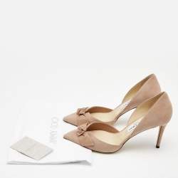 Pre Owned Jimmy Choo Beige Leather and Suede Twinkle Bow D'orsay Pumps Size 39.5