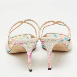 Pre Owned Jimmy Choo Multicolor Snakeskin Embossed Leather Anise Slide Sandal Size 40