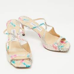 Pre Owned Jimmy Choo Multicolor Snakeskin Embossed Leather Anise Slide Sandal Size 40