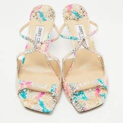 Pre Owned Jimmy Choo Multicolor Snakeskin Embossed Leather Anise Slide Sandal Size 40