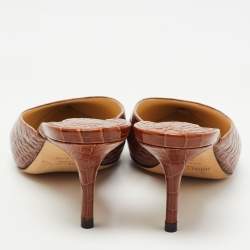 Pre Owned Jimmy Choo Brown Croc Embossed Leather Rav Mules Size 36.5  