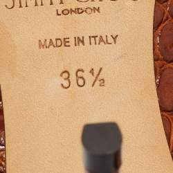 Pre Owned Jimmy Choo Brown Croc Embossed Leather Rav Mules Size 36.5  