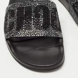 Jimmy Choo Black Crystal Embellished Suede Rey Slides Size 35