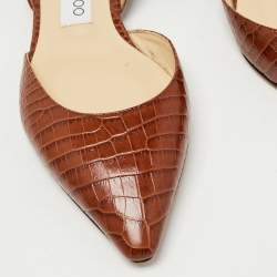 Pre Owned Jimmy Choo Brown Croc Embossed Leather D'orsay Ballet Flats Size 37.5