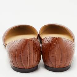 Pre Owned Jimmy Choo Brown Croc Embossed Leather D'orsay Ballet Flats Size 37.5