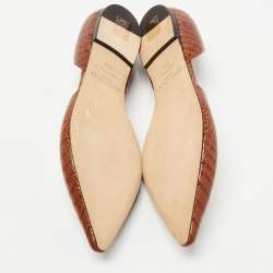Pre Owned Jimmy Choo Brown Croc Embossed Leather D'orsay Ballet Flats Size 37.5