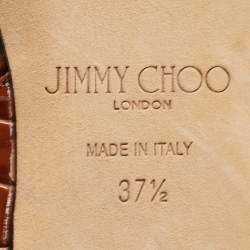 Pre Owned Jimmy Choo Brown Croc Embossed Leather D'orsay Ballet Flats Size 37.5
