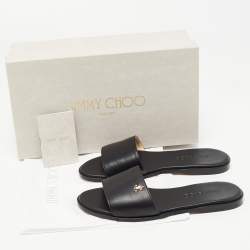 Pre Owned Jimmy Choo Black Leather Minea Flat Slides Size 35.5