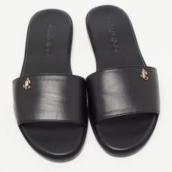 Pre Owned Jimmy Choo Black Leather Minea Flat Slides Size 35.5