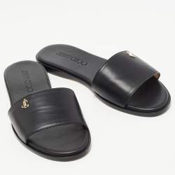 Pre Owned Jimmy Choo Black Leather Minea Flat Slides Size 35.5