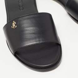 Pre Owned Jimmy Choo Black Leather Minea Flat Slides Size 35.5