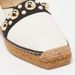 Pre Owned Jimmy Choo White Leather Studded Embellished Espadrille Flats Size 41