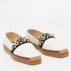 Pre Owned Jimmy Choo White Leather Studded Embellished Espadrille Flats Size 41