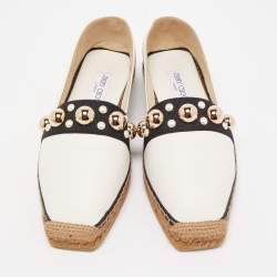 Pre Owned Jimmy Choo White Leather Studded Embellished Espadrille Flats Size 41