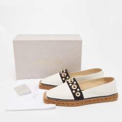 Pre Owned Jimmy Choo White Leather Studded Embellished Espadrille Flats Size 41