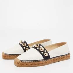 Pre Owned Jimmy Choo White Leather Studded Embellished Espadrille Flats Size 41