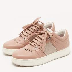Pre Owned Jimmy Choo Pink Leather Low Top Sneakers Size 40