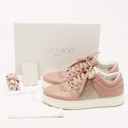 Pre Owned Jimmy Choo Pink Leather Low Top Sneakers Size 40