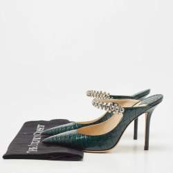 مملوكة مسبقًا Jimmy Choo Dark Green Croc Embossed Leather Bing Mules Size 36