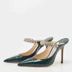 مملوكة مسبقًا Jimmy Choo Dark Green Croc Embossed Leather Bing Mules Size 36