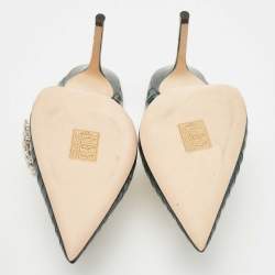 مملوكة مسبقًا Jimmy Choo Dark Green Croc Embossed Leather Bing Mules Size 36