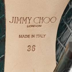 مملوكة مسبقًا Jimmy Choo Dark Green Croc Embossed Leather Bing Mules Size 36