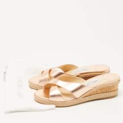 Pre Owned Jimmy Choo Metallic Pink Leather Prima Wedge Sandals Size 39.5