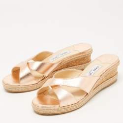 Pre Owned Jimmy Choo Metallic Pink Leather Prima Wedge Sandals Size 39.5