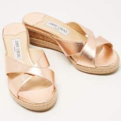 Pre Owned Jimmy Choo Metallic Pink Leather Prima Wedge Sandals Size 39.5