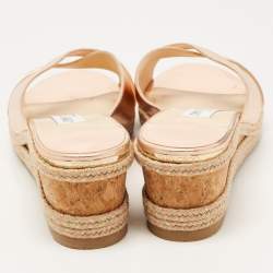 Pre Owned Jimmy Choo Metallic Pink Leather Prima Wedge Sandals Size 39.5