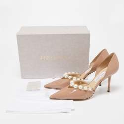 Pre Owned Jimmy Choo Beige Patent Leather Aurelie 85 Pumps Size 42