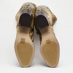 Pre Owned Jimmy Choo Beige/Black Python Embossed Leather Knee Length Boots Size 39