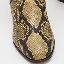 Pre Owned Jimmy Choo Beige/Black Python Embossed Leather Knee Length Boots Size 39