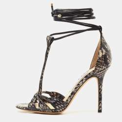 Pre Owned Jimmy Choo Two Tone Python Motive Ankle Tie Sandals Size 37.5