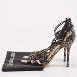Pre Owned Jimmy Choo Two Tone Python Motive Ankle Tie Sandals Size 37.5