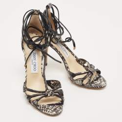 Pre Owned Jimmy Choo Two Tone Python Motive Ankle Tie Sandals Size 37.5